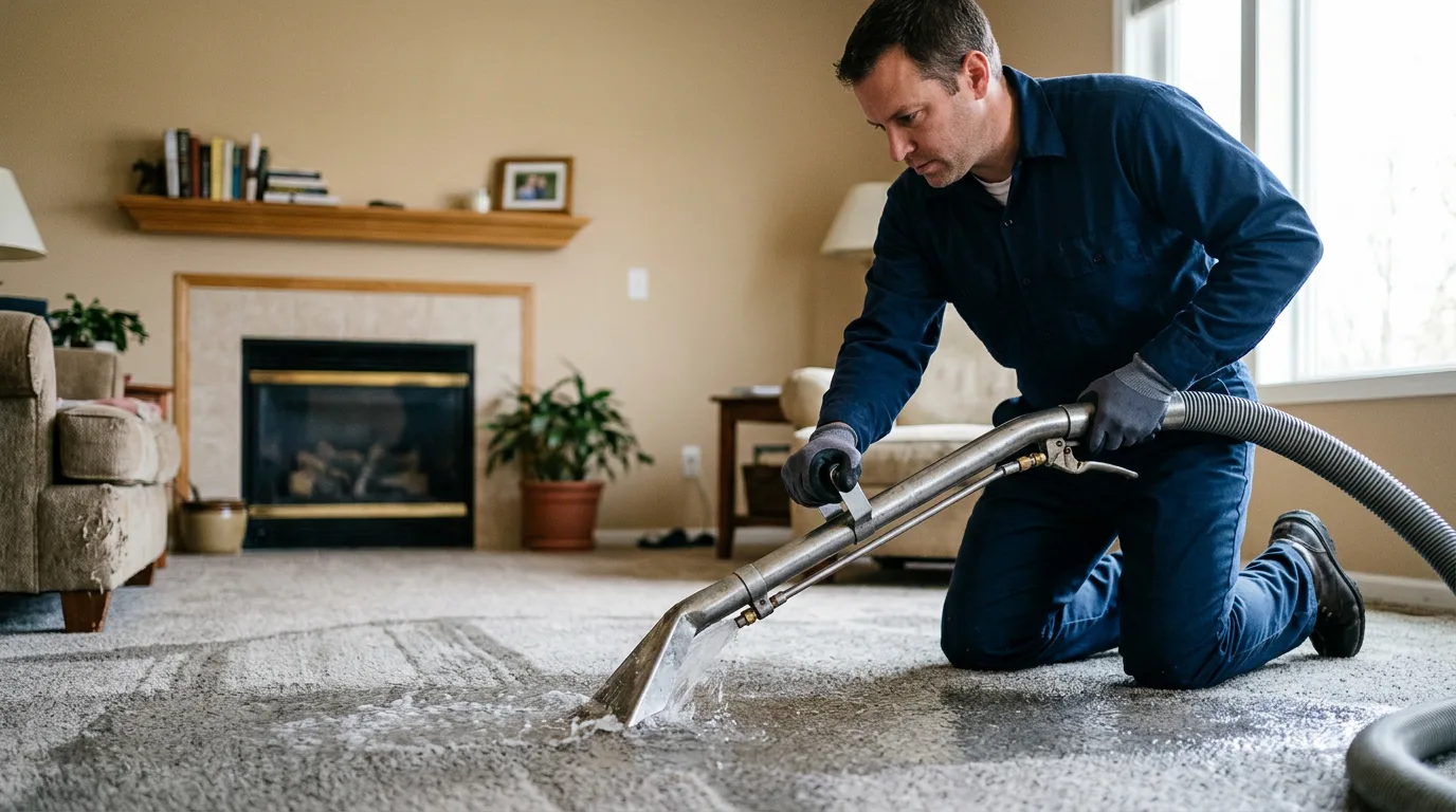 Water damage restoration technician working near Congerville, IL